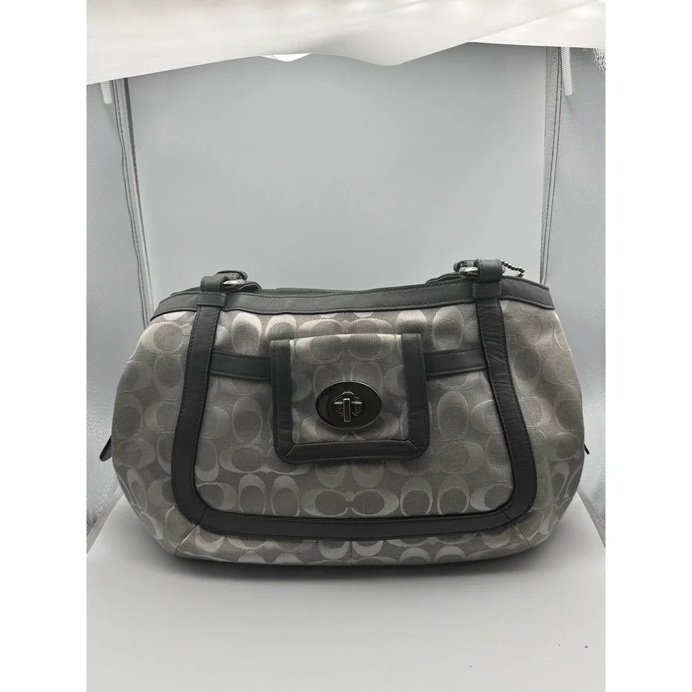 Coach‎ F14931 Signature Stripe Crossbody Bag Black Gray Canvas Leather 2010